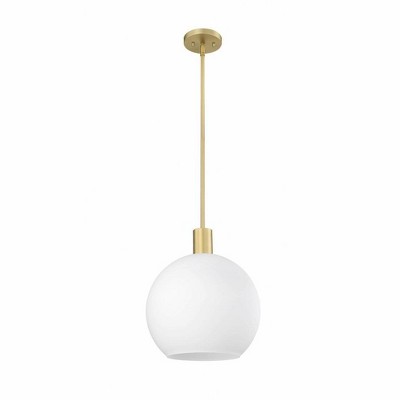 Olde Brass Mid-Century Modern Globe Pendant Light with White Glass