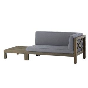 2pc Brava Outdoor Acacia Wood Right Arm Loveseat & Coffee Table with Cushion - Christopher Knight Home: Patio Set with Removable Cushions - 1 of 4