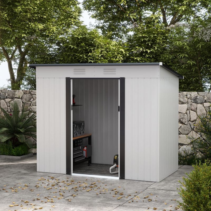 Outsunny Metal Garden Shed, Backyard Tool Storage Shed with Dual Locking Doors, 2 Air Vents and Steel Frame, 3 of 7