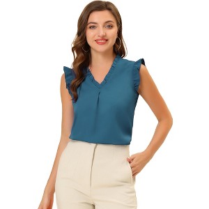INSPIRE CHIC Women's Ruffled Sleeveless Work Business Vintage Blouses - 1 of 4