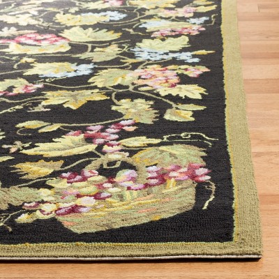 Reversible Black Floral Hand-Knotted Easy Care 4' x 6' Rug