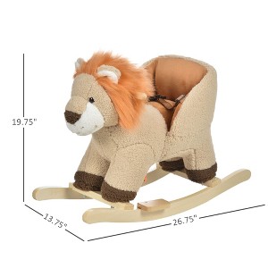 Vynxaria Baby Rocking Horse Lion , Plush Stuffed Rocking Animals, Wooden Rocking Horse with Seat Belt for 18-36 Months Boys and Girls Gift, Brown - 1 of 4