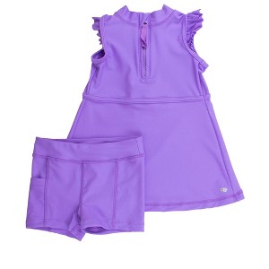 RuffleButts Toddler Girls Sleeveless Zip Ruffle Sleeve UPF50+ Active Dress - 1 of 4