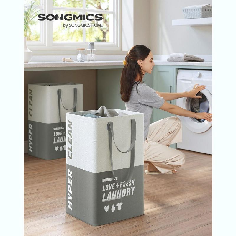 SONGMICS 23.8 Gallon (90L) Laundry Baskets Foldable Laundry Hamper with 2 Compartments Water-Repellent, 2 of 8