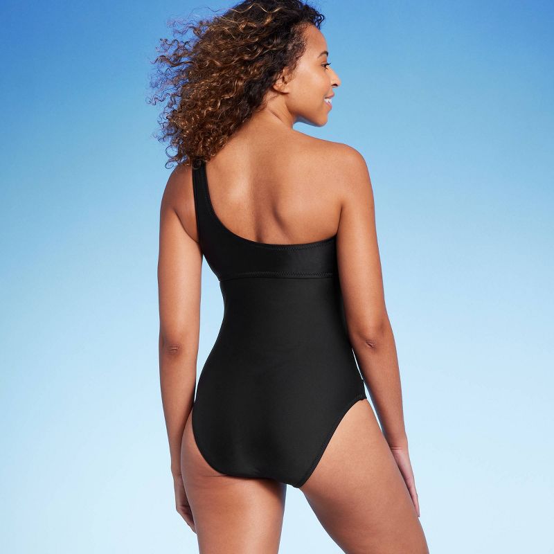 Women's Mesh Front Asymmetrical One Shoulder One Piece Swimsuit - Shade & Shore™ Black, 2 of 7