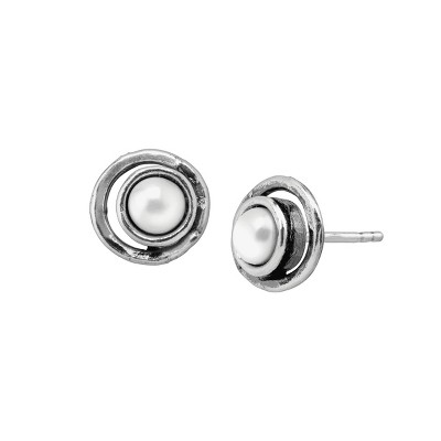 Silpada 'Lunula' 4.5-5 mm Freshwater Pearl Stud Earrings in Sterling Silver