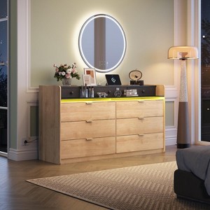 GALAXHERO 58.35” Wide 9-Drawer LED Dresser - with Power Outlets, Open Shelves & 65” TV Stand Compatibility for Bedroom/Living Room/Closet - 1 of 1