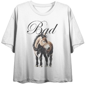 Bad Donkey Women’s White Crew Neck Short Sleeve Crop Top - 1 of 3