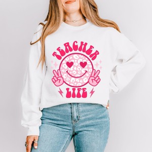 Simply Sage Market Teacher Life Leopard Smiley Face Sweatshirt - 1 of 4