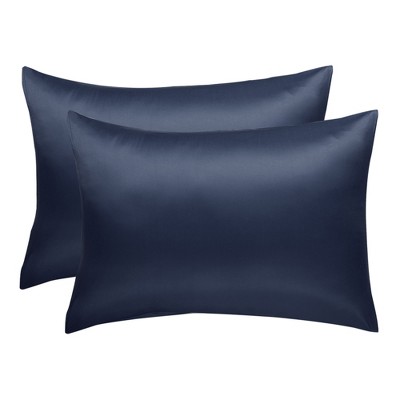 2 Pcs 20"x36" Silky Satin Envelope Pillow Cases Navy - PiccoCasa