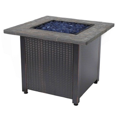 Endless Summer 30 Inch Square 30,000 BTU LP Gas Outdoor Fire Pit Table with Resin Mantel and Protective Cover