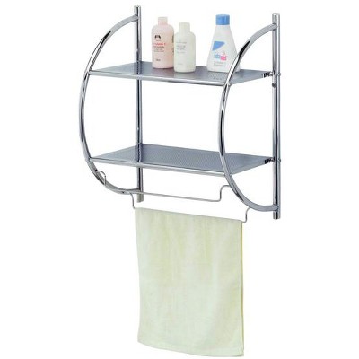 Juvale Wall Mounted 2 Tier Storage Organizer Shelf for Bathroom & Kitchen,  Chrome Metal Shower Caddy with Towel Rack