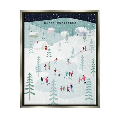 Stupell Industries Merry Christmas Winter Ice SkatingFloater Canvas Wall Art