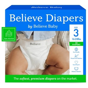 Believe Baby Premium Soft Hypoallergenic Disposable Diapers (Select Size and Count) - 1 of 4