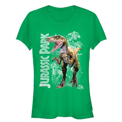 Juniors Womens Jurassic Park Raptor Dino Shadows T Shirt Kelly Green Small