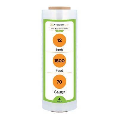 PSBM Cast Hand Stretch Wrap 12" x 1500' Clear Shrink Film 4 Rolls Clear 1500 FT Roll