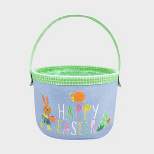Round Canvas Embroidery 'Happy Easter' Decorative Basket Blue Base - Spritz™