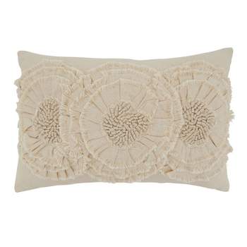 Saro Lifestyle Floral Appliqué Throw Pillow With Poly Filling, Natural, 14" x 23"