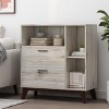 Vynxaria Mid-Century Modern Cabinet - Faux Wood with Splayed Legs, Cubby Shelves & 2 Drawers,Oak - 3 of 4