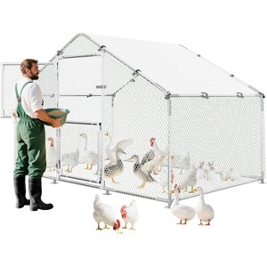 9x6.5x6.5FT Walk-In Metal Chicken Coop, Heavy-Duty Spire Roof Poultry Run with Waterproof UV Cover, Outdoor Cage for 10–15 Chickens, Backyard/Farm - 1 of 4