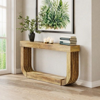 Tribesigns 2-Tier Wood Console Sofa Table for Living Room, Large Hallway Foyer Table with Heavy Duty U-Shaped Pedestal,Brown