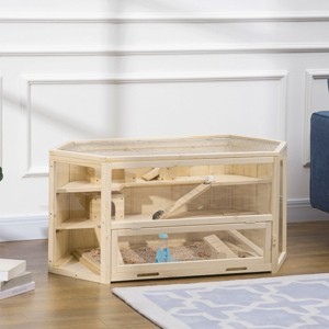 LAOTIES 45" Wooden Hamster Cage,3 Tier Small Animal Habitat with Tray,Ladders,Huts,Seesaws,Water Bottle - 1 of 4