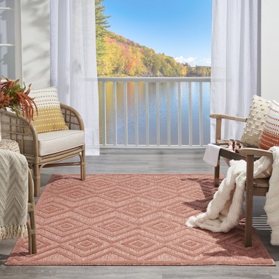 Coral Orange Diamond Flat Woven 5' x 7' Indoor/Outdoor Rug