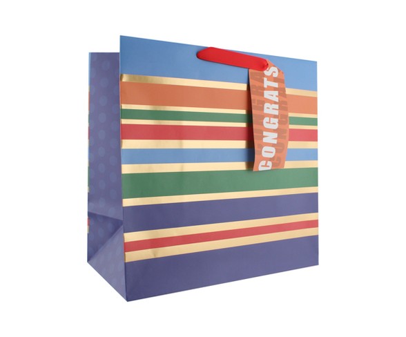 Stripes Congrats Square Gift Bag - Spritz&#153;