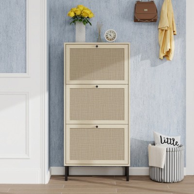 ALEXOUN Rattan 3 Door Shoe Rack - Freestanding Shoe Storage Cabinet,Easy to Assemble & Spacious Organizer for Entryway, Living Room,Porch