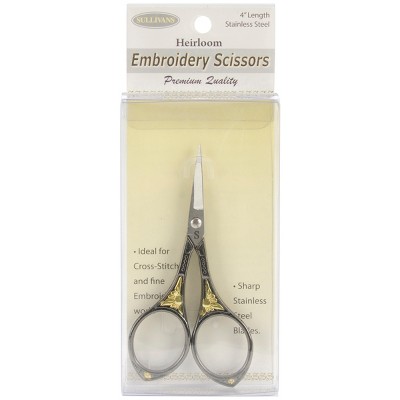 Sullivans Heirloom Embroidery Scissors 4"-Gunmetal & Gold Round Handle