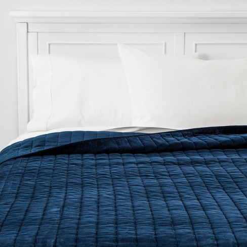 King Channel Stitch Velvet Quilt Navy Threshold Target