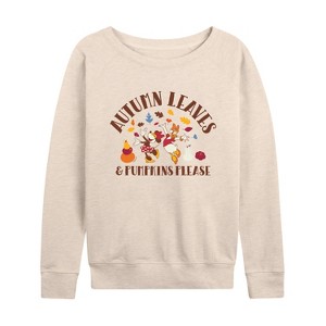Women's - Disney - Autumn Leaves And Pumpkins Please Lightweight French Terry Wide Neck Long Sleeve Shirt - 1 of 4