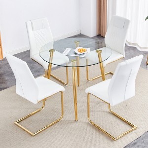5-Piece Dining Set with Glass Round Table and 4 PU Armless Chairs - 1 of 4