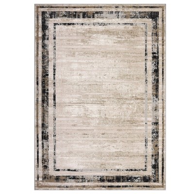 Washable Modern Bordered Rug Non Slip Low Pile Rug Soft Throw Floor Cover Foldable Indoor Carpet for Living Room Bedroom Playroom Nursery
