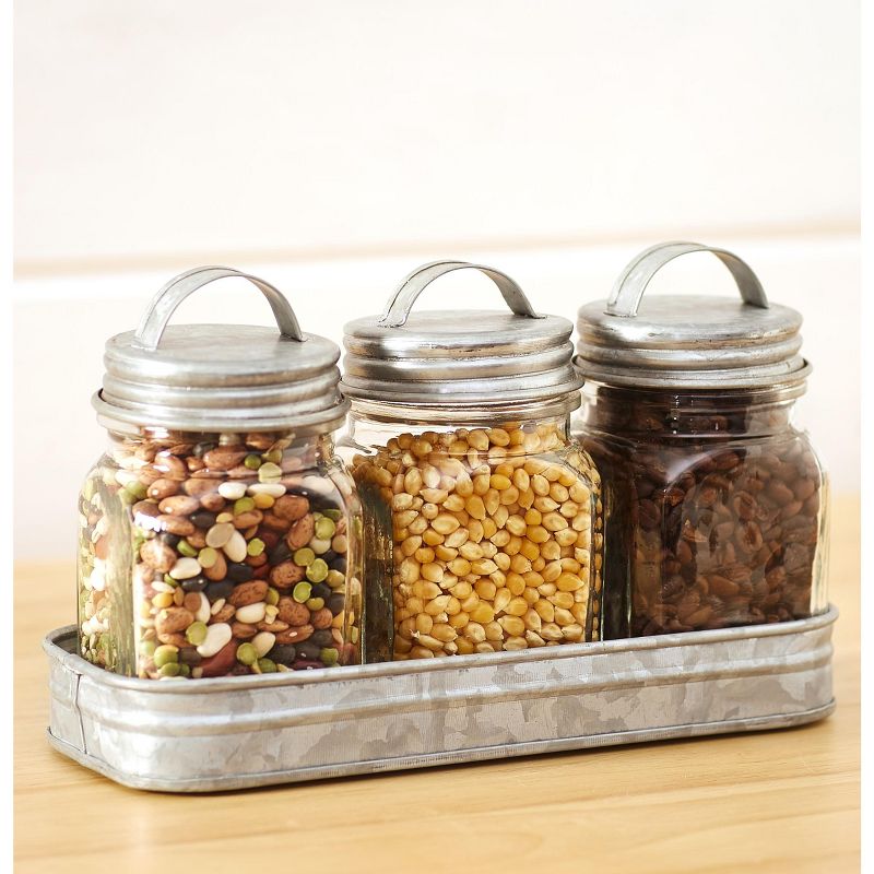 The Lakeside Collection Set of 3 Glass Canisters in Galvanized Tray, 2 of 7