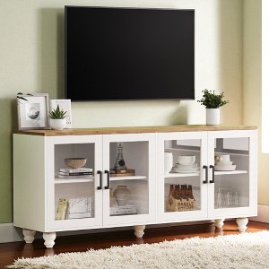 Farmhouse TV Stand with Glass Doors and 5 Solid Wood Legs, Rustic Sideboard Buffet Cabinet for TVs Up to 70 Inch with Adjustable Shelves - 1 of 4