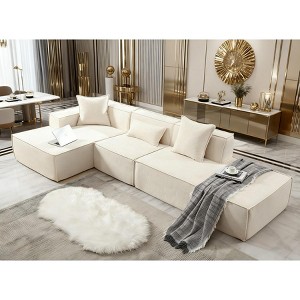 130" Modern L Shaped  Couch, Modular Sofa, Convertible Floor Sofa Terrycloth Upholstery Free Installation Left Hand Facing - 1 of 4