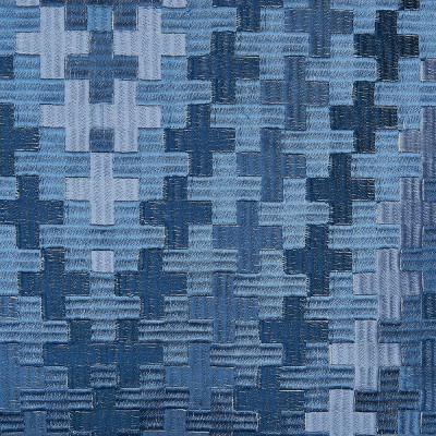 Blue Embroidered Cotton and Linen Throw Pillow with Tassels