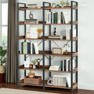 Mshliw 6-Tier Industrial Bookshelf, 67" Wooden Bookcase with Metal Frame, Freestanding Open Shelf Storage Rack for Home Office - 1 of 4