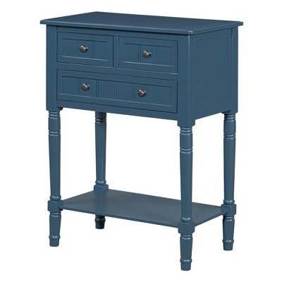 VYNXARIA Narrow Console Table, Slim Sofa Table with Three Storage Drawers and Bottom Shelf for Living Room, Easy Assembly (Navy)