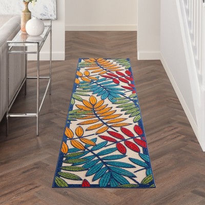 Aloha Multicolor Floral Leaf 2'3" x 10' Synthetic Outdoor Runner