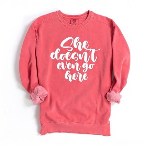 Simply Sage Market Women's  Garment Dyed Graphic Sweatshirt She Doesn't Even Go Here - 1 of 2