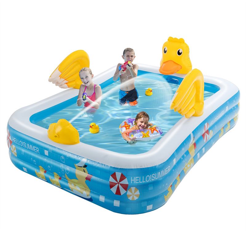 Costway Inflatable Swimming Pool Duck Themed Kiddie Pool w/ Sprinkler for Age 3+, 1 of 11