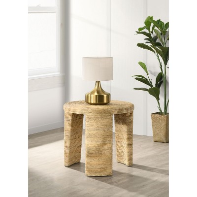 Natural Woven Rattan Round End Table with Storage