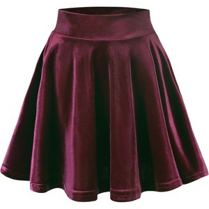 Women's Vintage Velvet Skater Skirt - Stretchy Flared Mini A-Line Skirt Burgundy - 1 of 4