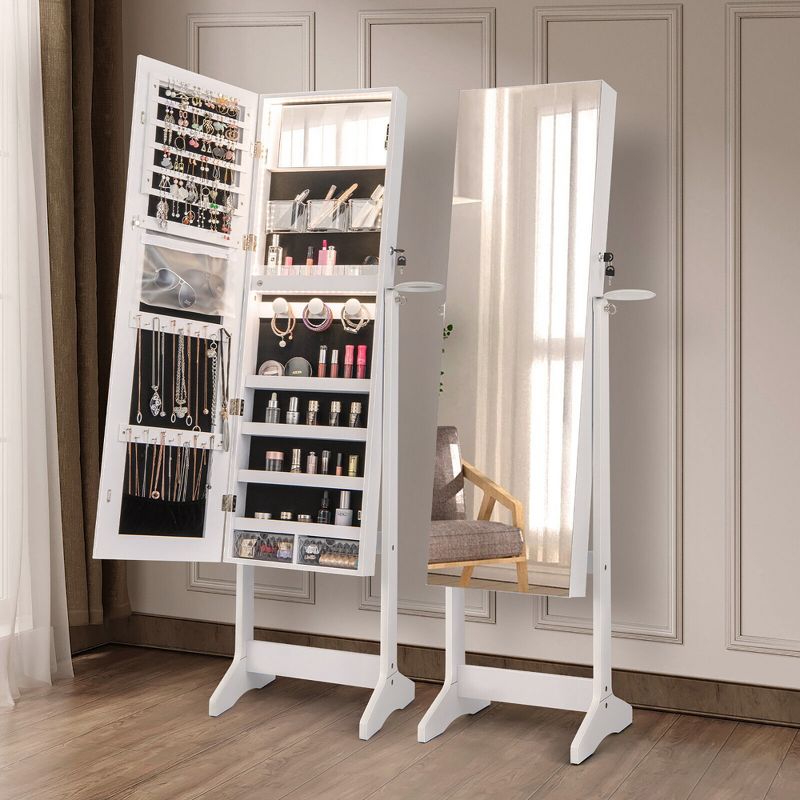 Tangkula Standing Jewelry Cabinet Full Length Mirror Lockable w/ 3-Color LED Lights, 2 of 10