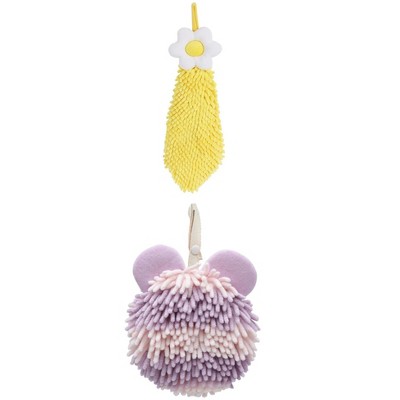 REGALWOVEN Soft Absorbent Cute Fuzzy Hanging Decorative Bathroom Chenille Hand Towel 6" x 15"/7" x 7" 2 Packs