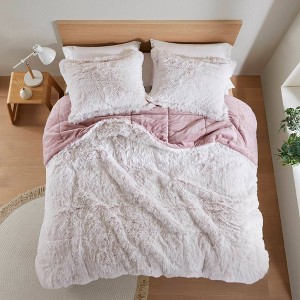 Intelligent Design Full/Queen Leena Shaggy Faux Fur Comforter Mini Set Pink - 1 of 4