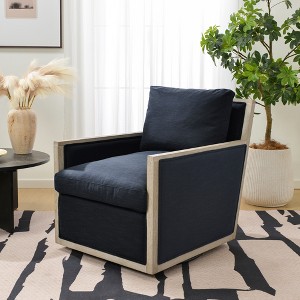 KINWELL Performance Fabric Down Fill Upholstered Swivel Armchair - Indigo - 1 of 4