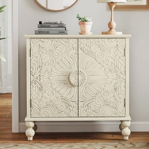 Buffet Cabinet with Storage, Accent Cabinet with 2 Carved Doors, Solid Wood Sideboard with Adjustable Shelf, Vintage Cabinets for Kitchen - 1 of 4